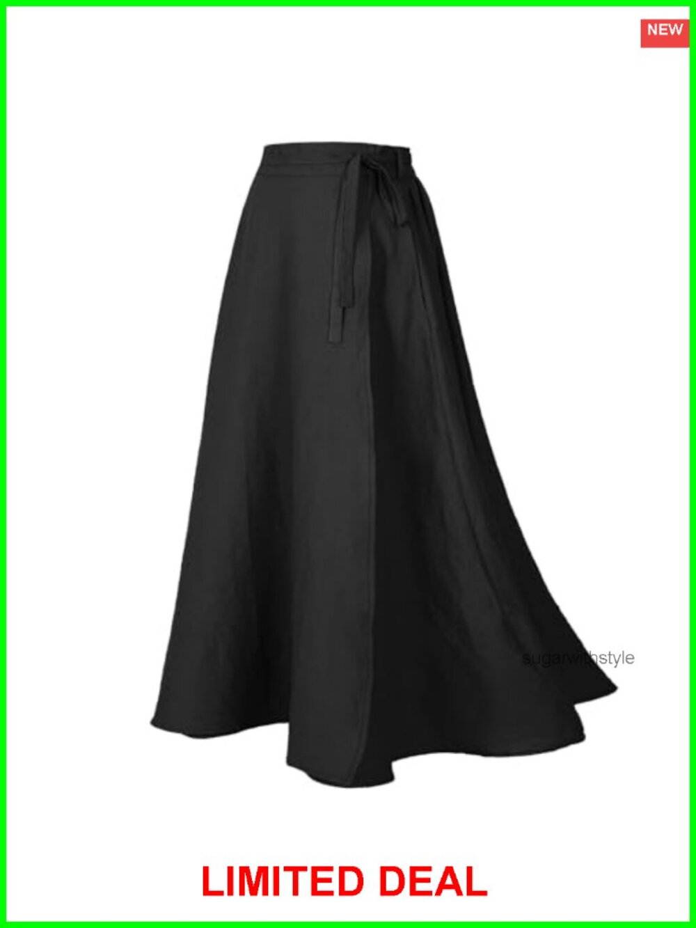 Linen Wrap Maxi Skirt A-Line Cotton Blend Tie Closure Pockets